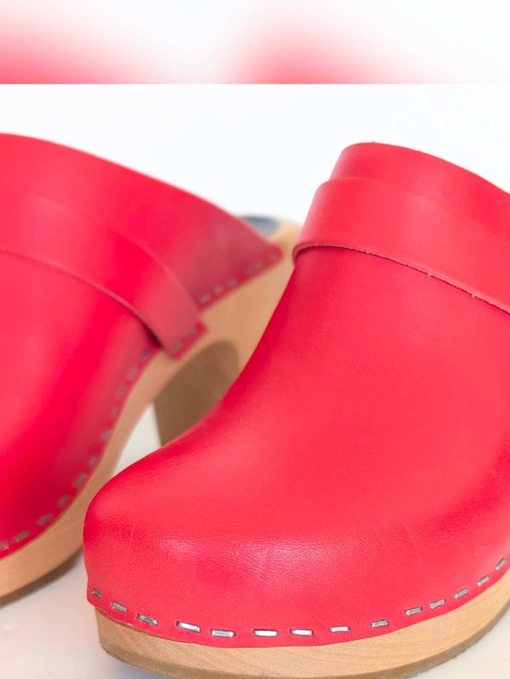 Swedish Hasbeens Red Slip In Classic Clog - Picture 2 of 9